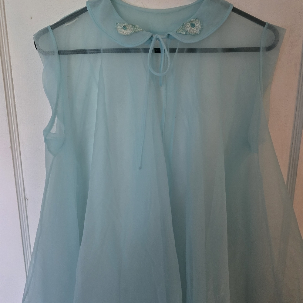 Pandora Blue Tiered Babydoll Robe with Peter Pan Collar Vintage